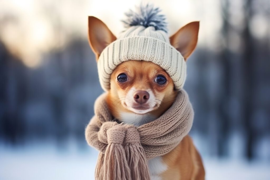 1920 cute dog in a hat and scarf on a winter background ai generative