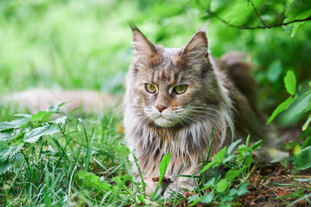 A Maine Coon Cat in the garden