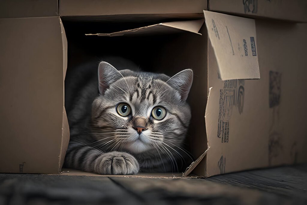 Cat in a cardboard box