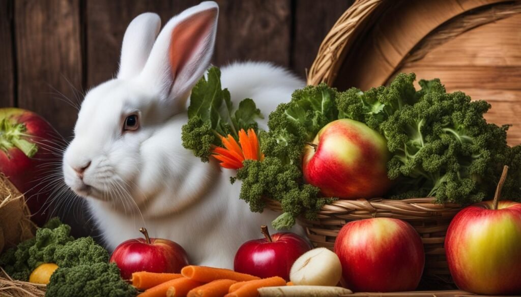 A rabbit among fruit and vegetables