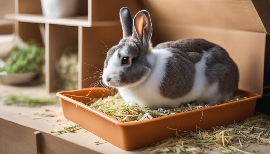 A rabbit in a litter box