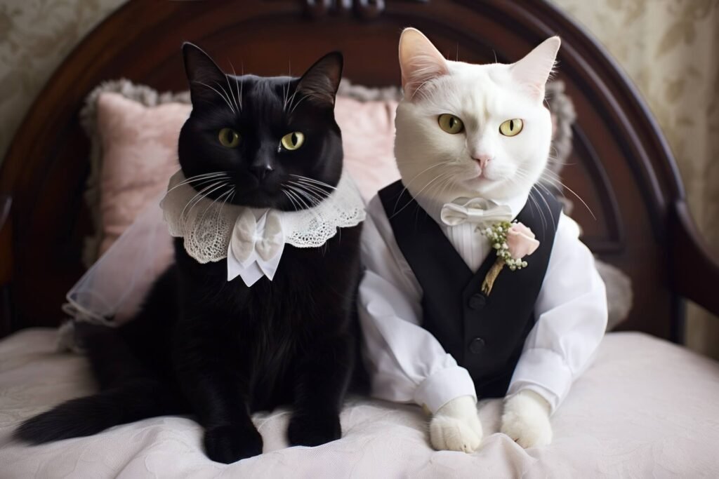 White and black cats wedding